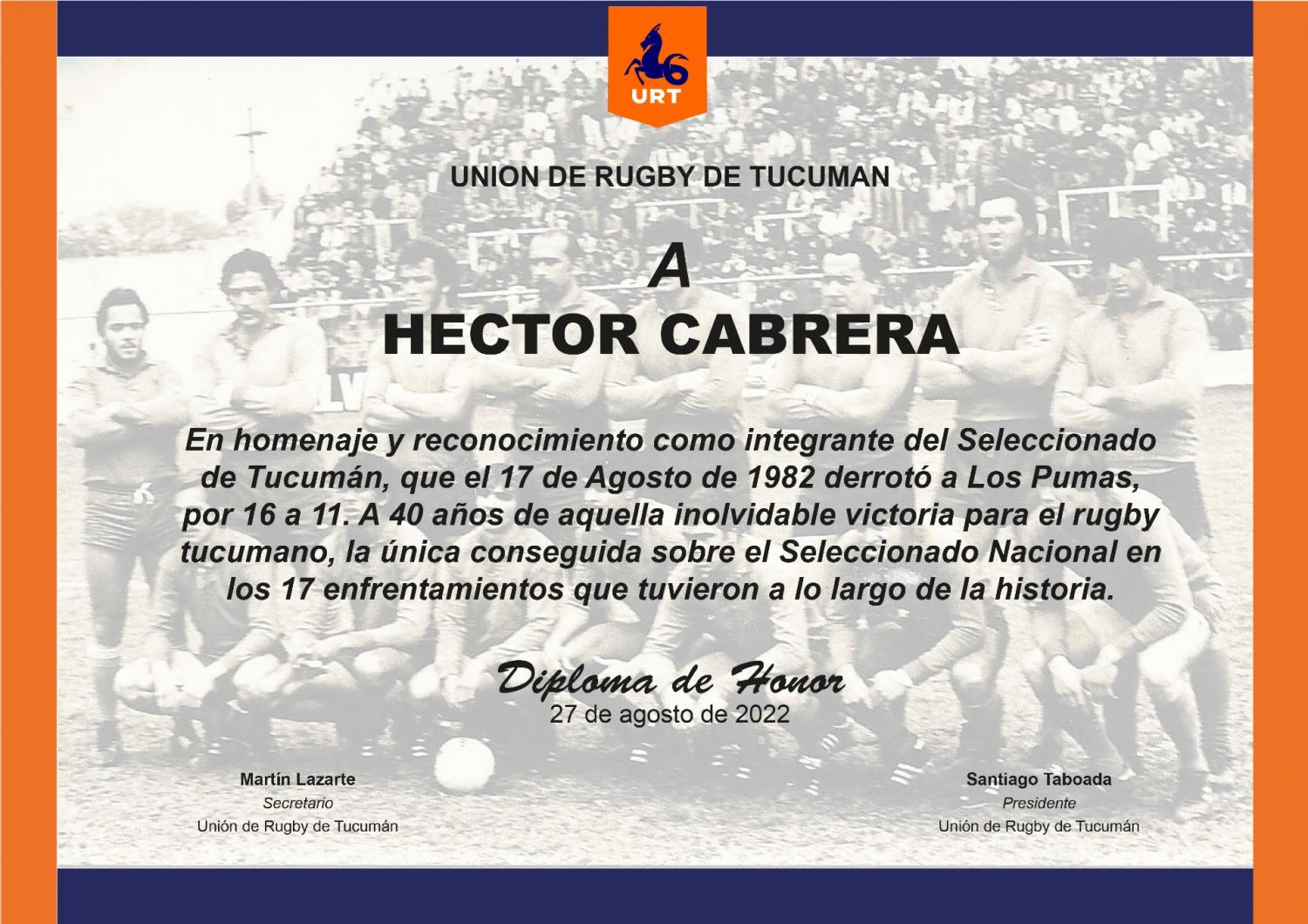 DIPLOMA 82. EL recordatorio que recibieron los integrantes del equipo que le ganó a Los Pumas 